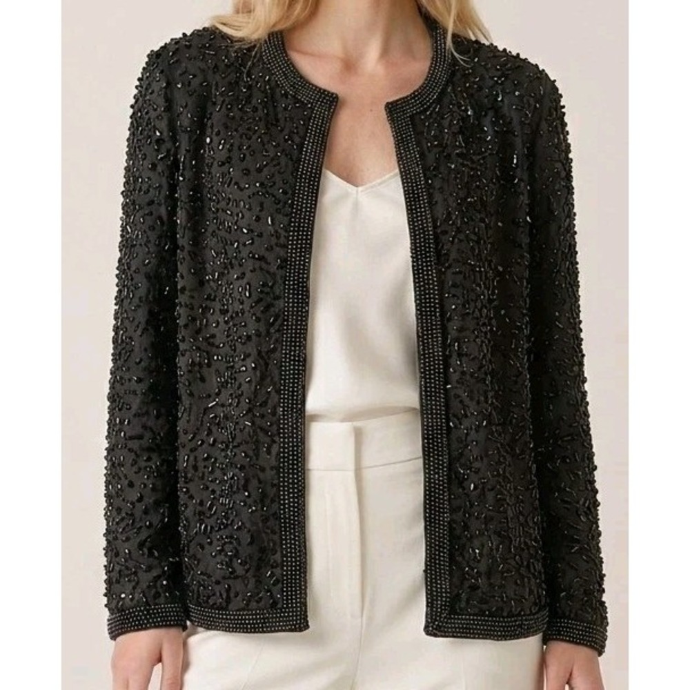 Vtg Silk Beaded Black Jacket Medium Evening Cocktail Formal Quiet Luxury Glamour